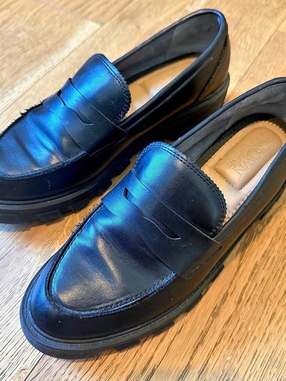 Crown Vintage Black Lug Sole Loafers